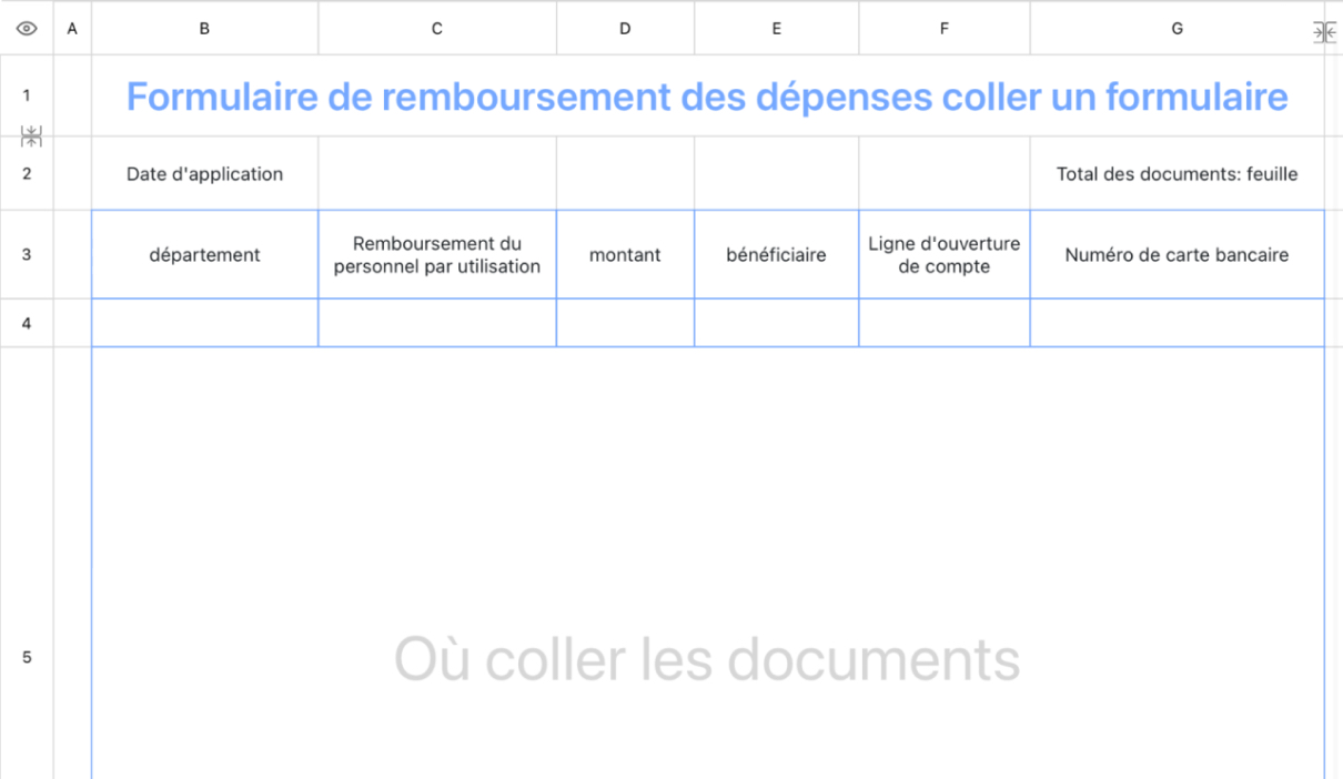 Formulaire de remboursement des dépenses coller un formulaire
